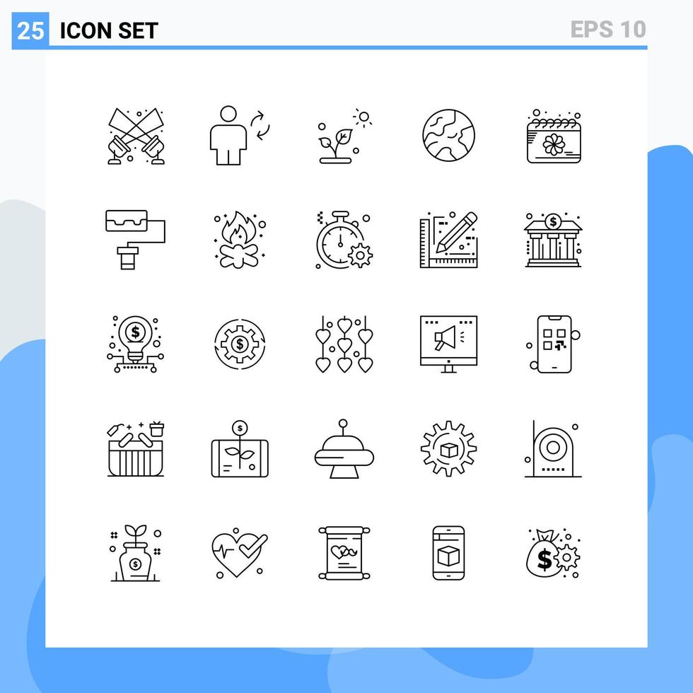 Set of 25 Modern UI Icons Symbols Signs for date worldwide update globe sun Editable Vector Design Elements