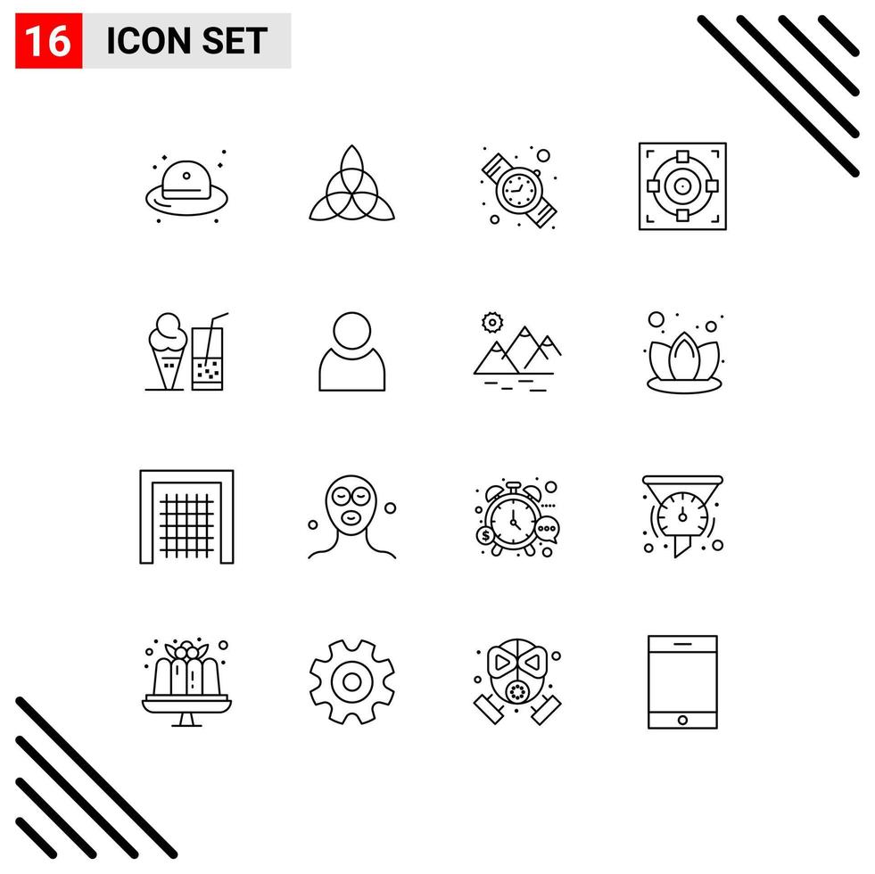 Set of 16 Modern UI Icons Symbols Signs for juice ice cream time drink success Editable Vector Design Elements