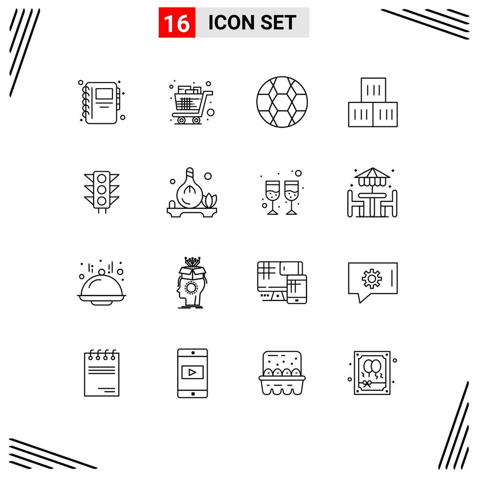 Universal Icon Symbols Group of 16 Modern Outlines of sign transportation ball logistic box Editable Vector Design Elements