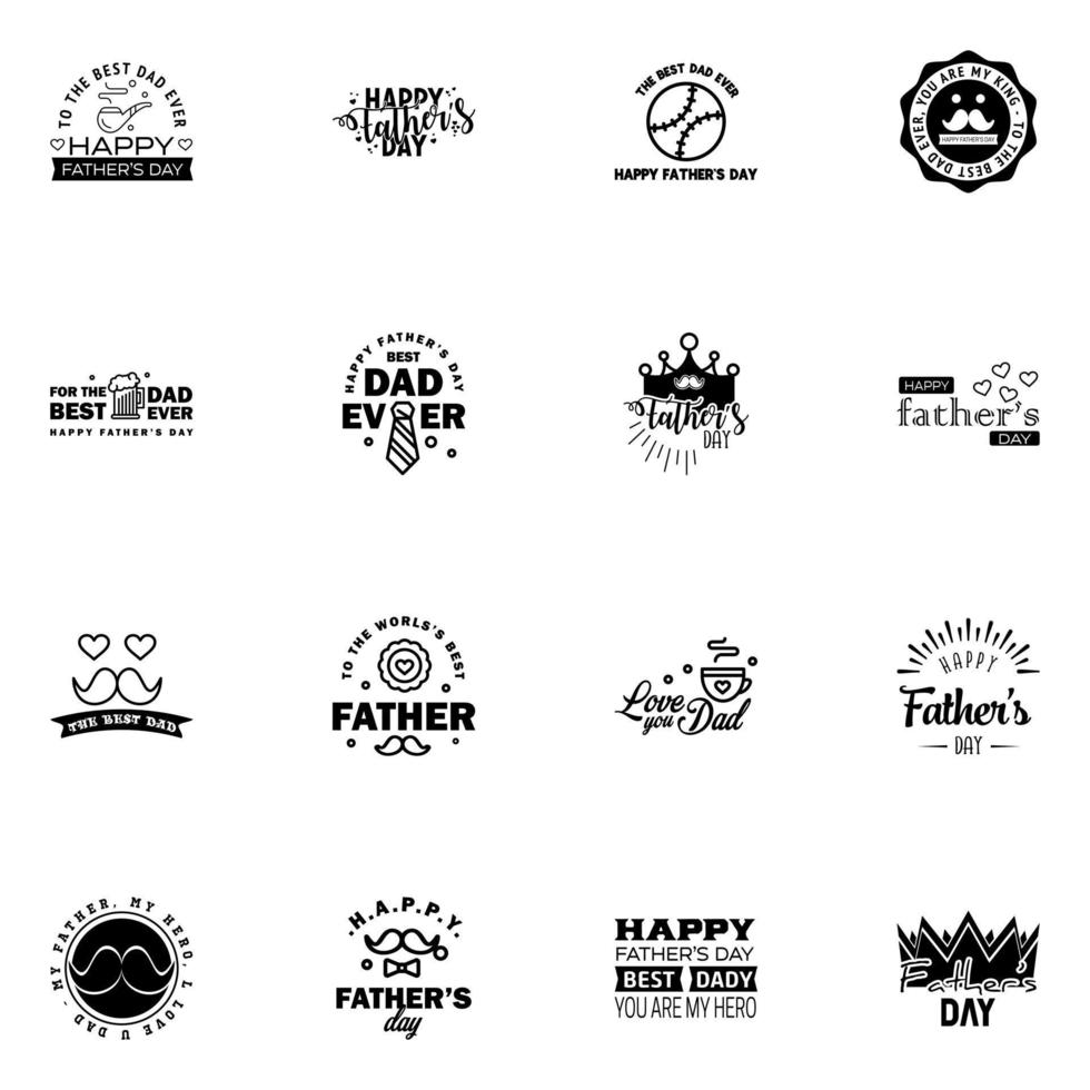 Happy Fathers Day 16 Black Vector Element Set Ribbons and Labels Editable Vector Design Elements