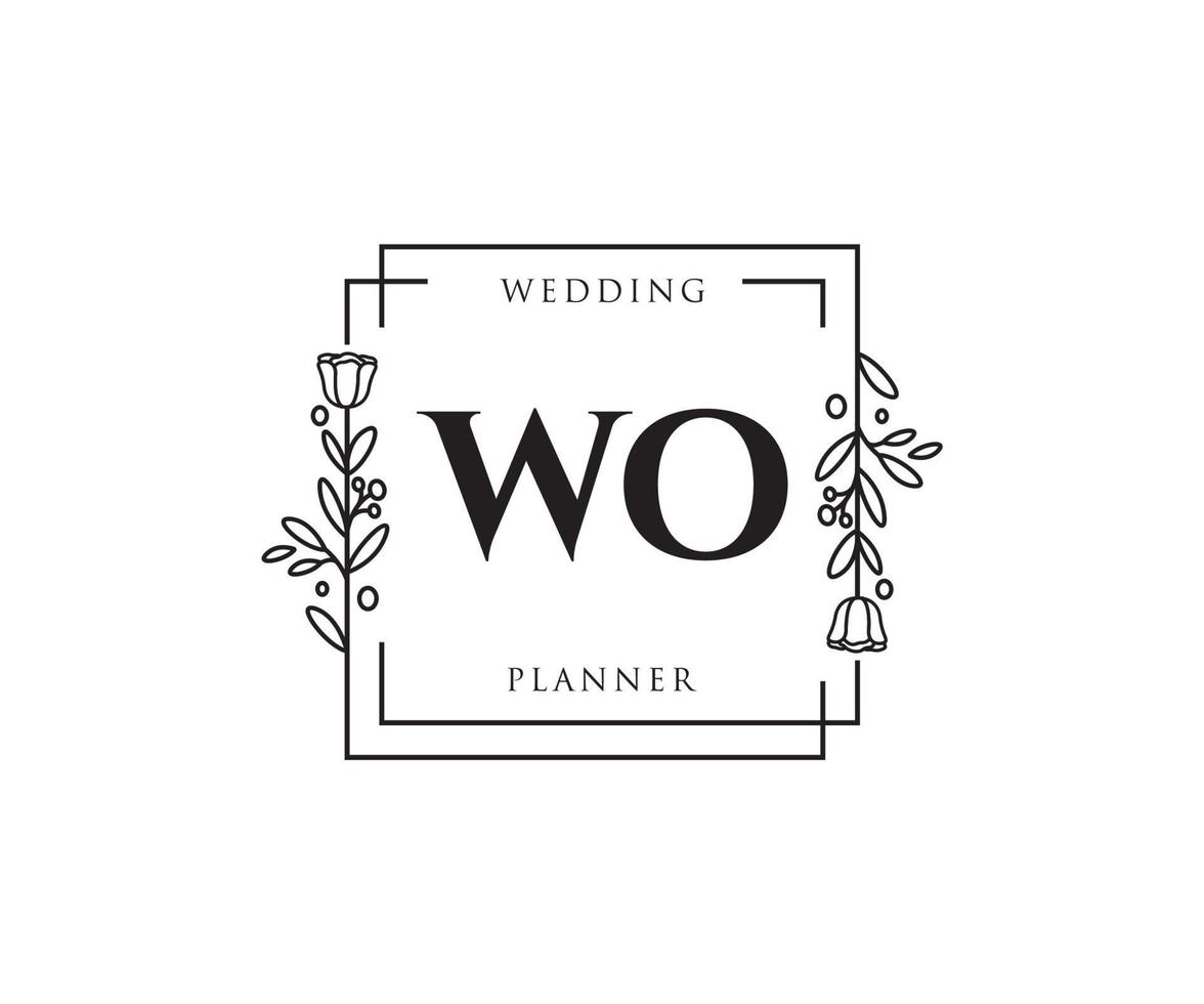 logo femenino inicial wo. utilizable para logotipos de naturaleza, salón, spa, cosmética y belleza. elemento de plantilla de diseño de logotipo de vector plano.