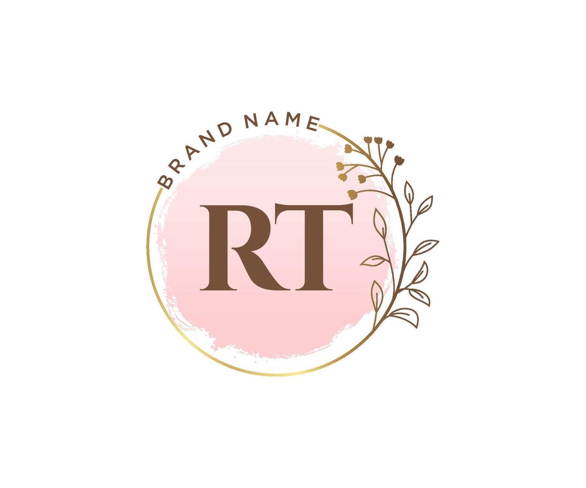 Initial RT feminine logo. Usable for Nature, Salon, Spa, Cosmetic and Beauty Logos. Flat Vector Logo Design Template Element.