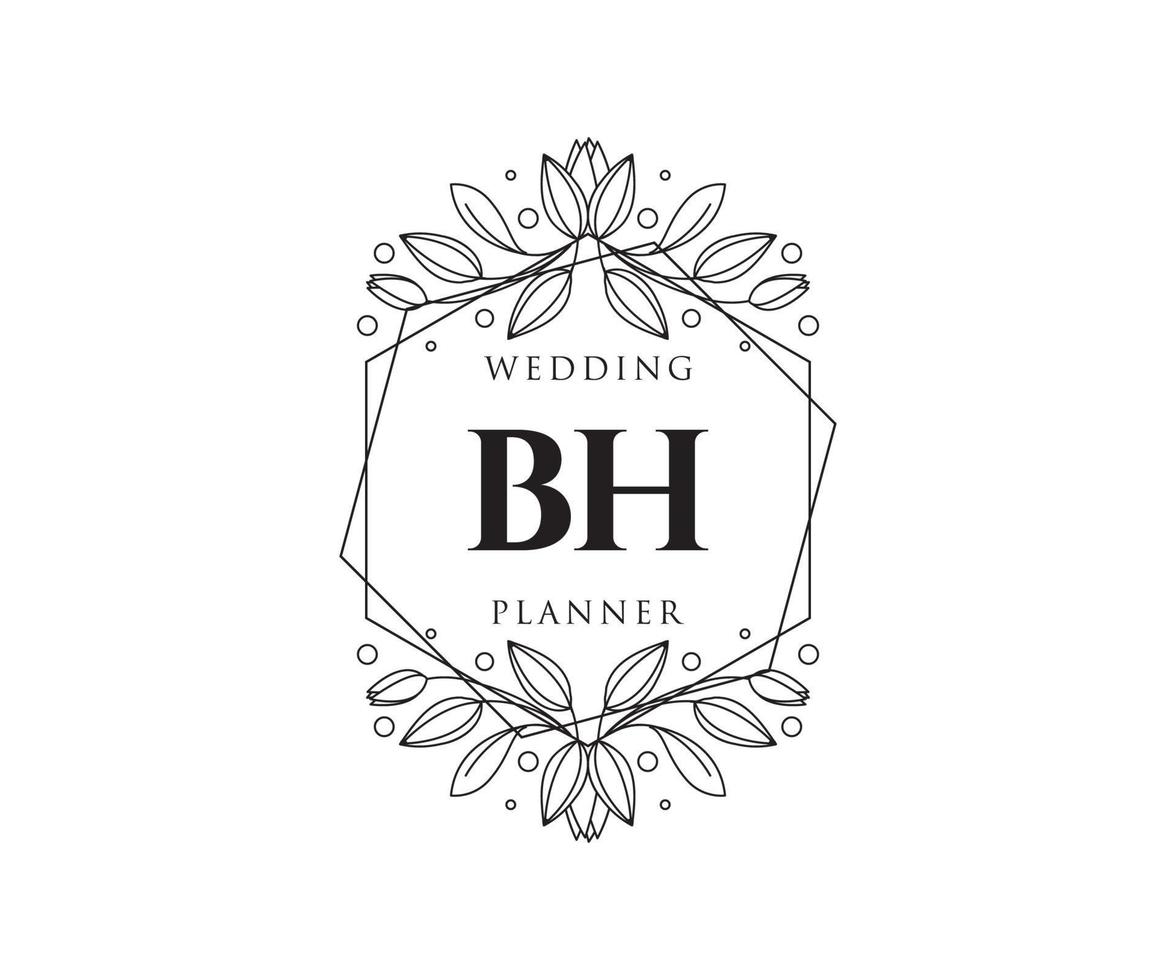 BH Initials letter Wedding monogram logos collection, hand drawn modern minimalistic and floral templates for Invitation cards, Save the Date, elegant identity for restaurant, boutique, cafe in vector