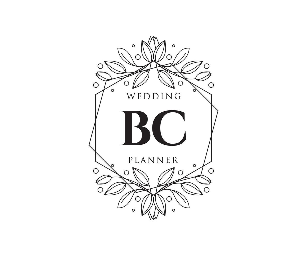 BC Initials letter Wedding monogram logos collection, hand drawn modern minimalistic and floral templates for Invitation cards, Save the Date, elegant identity for restaurant, boutique, cafe in vector