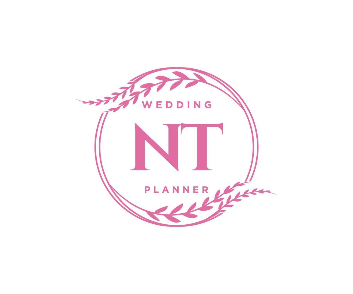 NT Initials letter Wedding monogram logos collection, hand drawn modern minimalistic and floral templates for Invitation cards, Save the Date, elegant identity for restaurant, boutique, cafe in vector