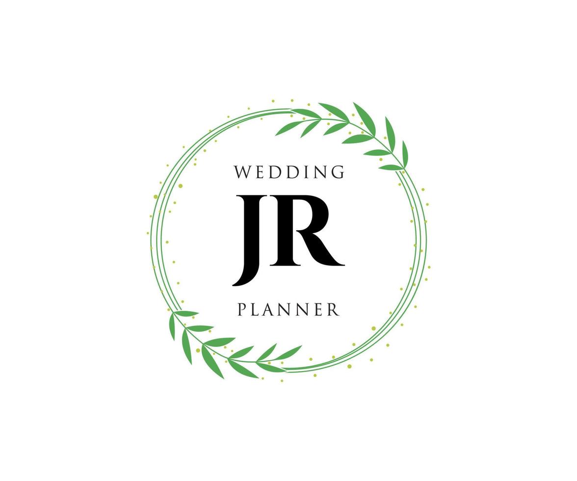 colección de logotipos de monograma de boda con letras iniciales jr, plantillas florales y minimalistas modernas dibujadas a mano para tarjetas de invitación, guardar la fecha, identidad elegante para restaurante, boutique, café en vector