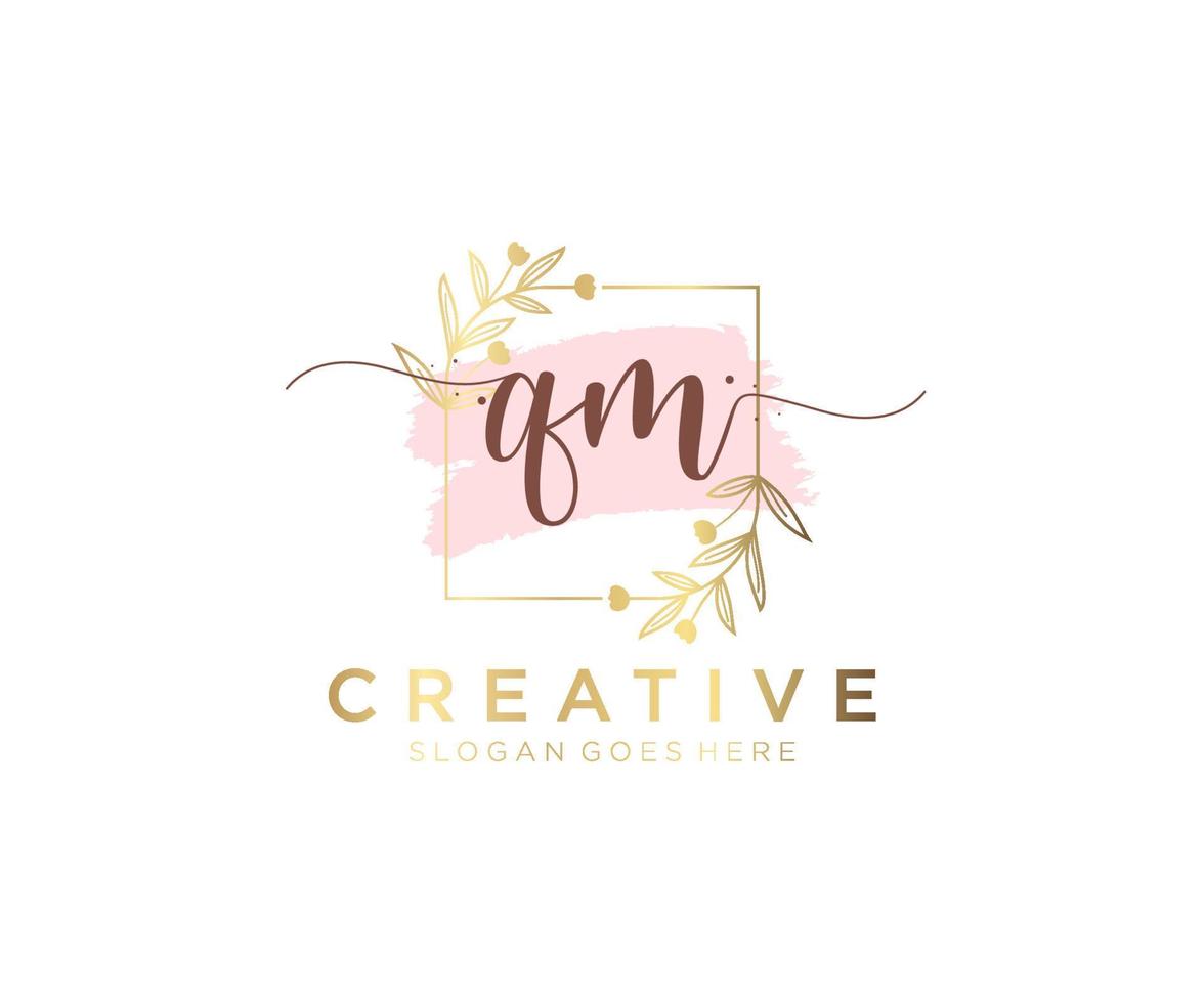 Initial QM feminine logo. Usable for Nature, Salon, Spa, Cosmetic and Beauty Logos. Flat Vector Logo Design Template Element.