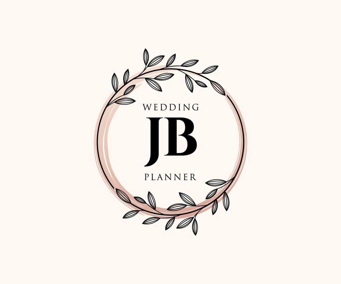 colección de logotipos de monograma de boda con letras iniciales jb, plantillas florales y minimalistas modernas dibujadas a mano para tarjetas de invitación, guardar la fecha, identidad elegante para restaurante, boutique, café en vector