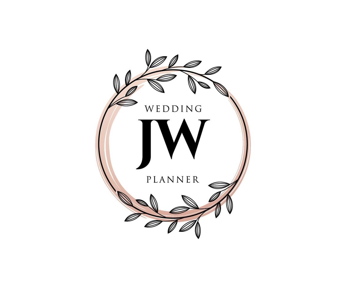 JW Initials letter Wedding monogram logos collection, hand drawn modern minimalistic and floral templates for Invitation cards, Save the Date, elegant identity for restaurant, boutique, cafe in vector