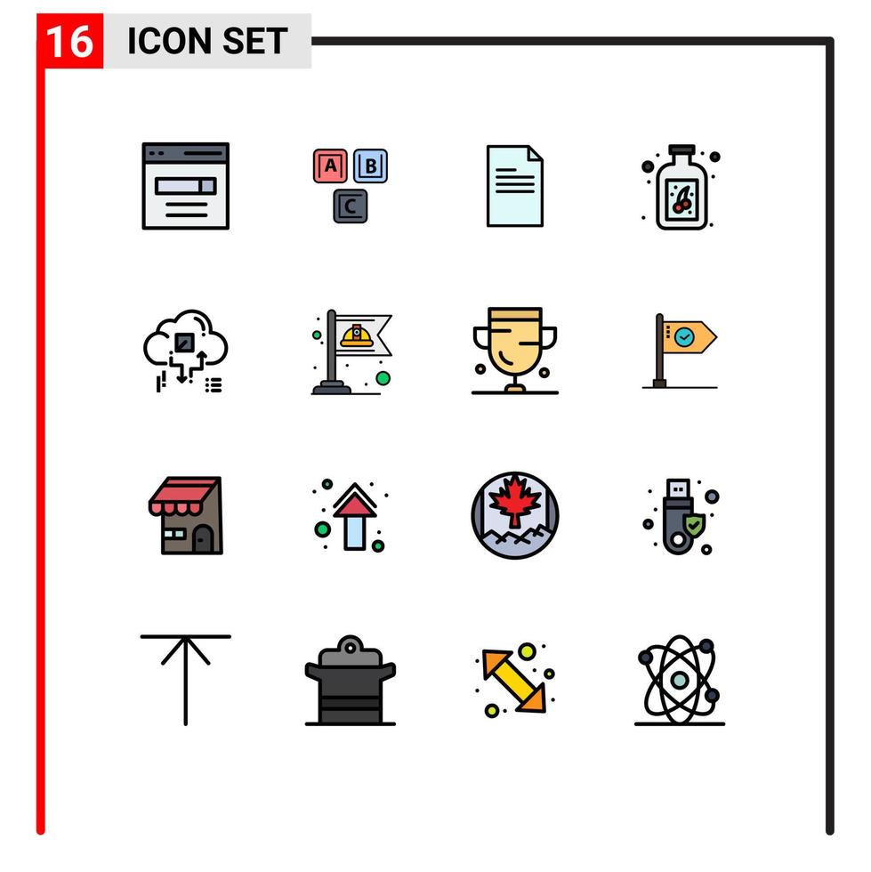 16 User Interface Flat Color Filled Line Pack of modern Signs and Symbols of cloud fruit alphabet berry data Editable Creative Vector Design Elements