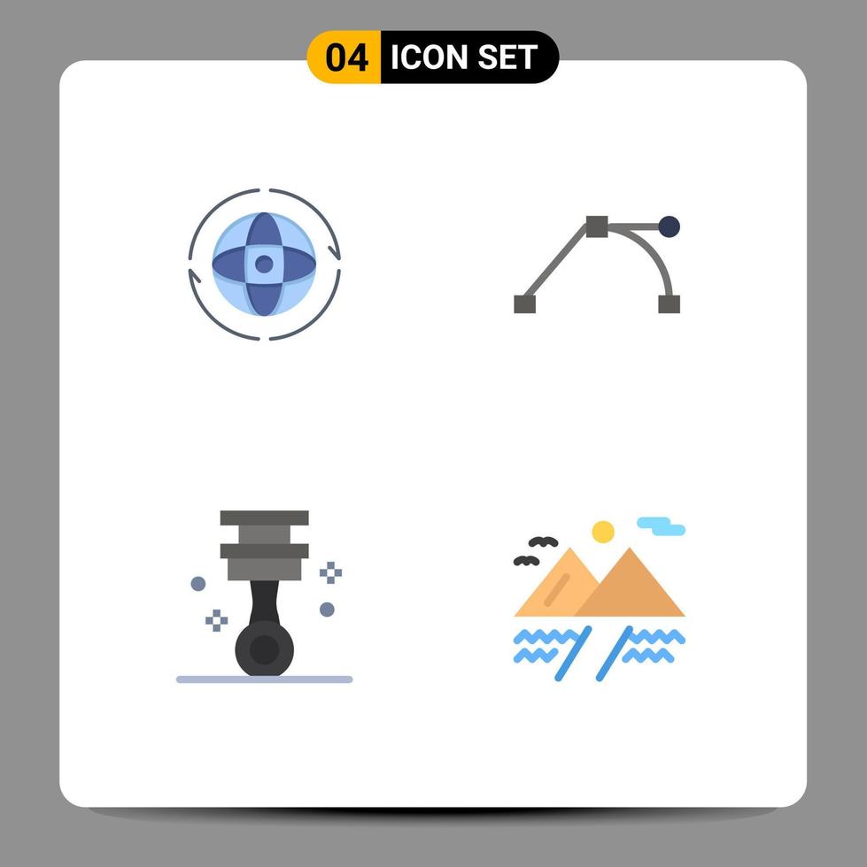 4 Universal Flat Icons Set for Web and Mobile Applications globe garage attom path tools Editable Vector Design Elements