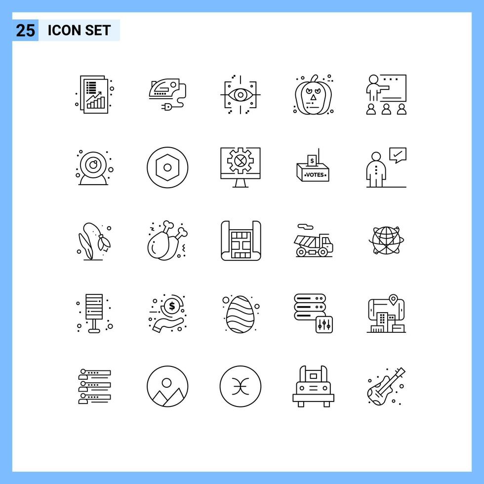 25 Thematic Vector Lines and Editable Symbols of class pumpkin machine halloween gen Editable Vector Design Elements