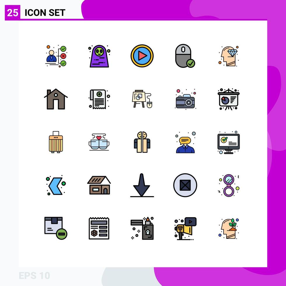 Pictogram Set of 25 Simple Filled line Flat Colors of diamond gadget video devices computers Editable Vector Design Elements