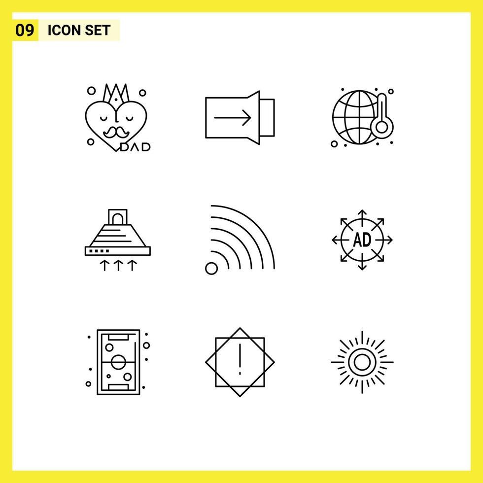 conjunto de 9 iconos de interfaz de usuario modernos símbolos signos para noticias contaminación por humo escape cocina elementos de diseño vectorial editables vector