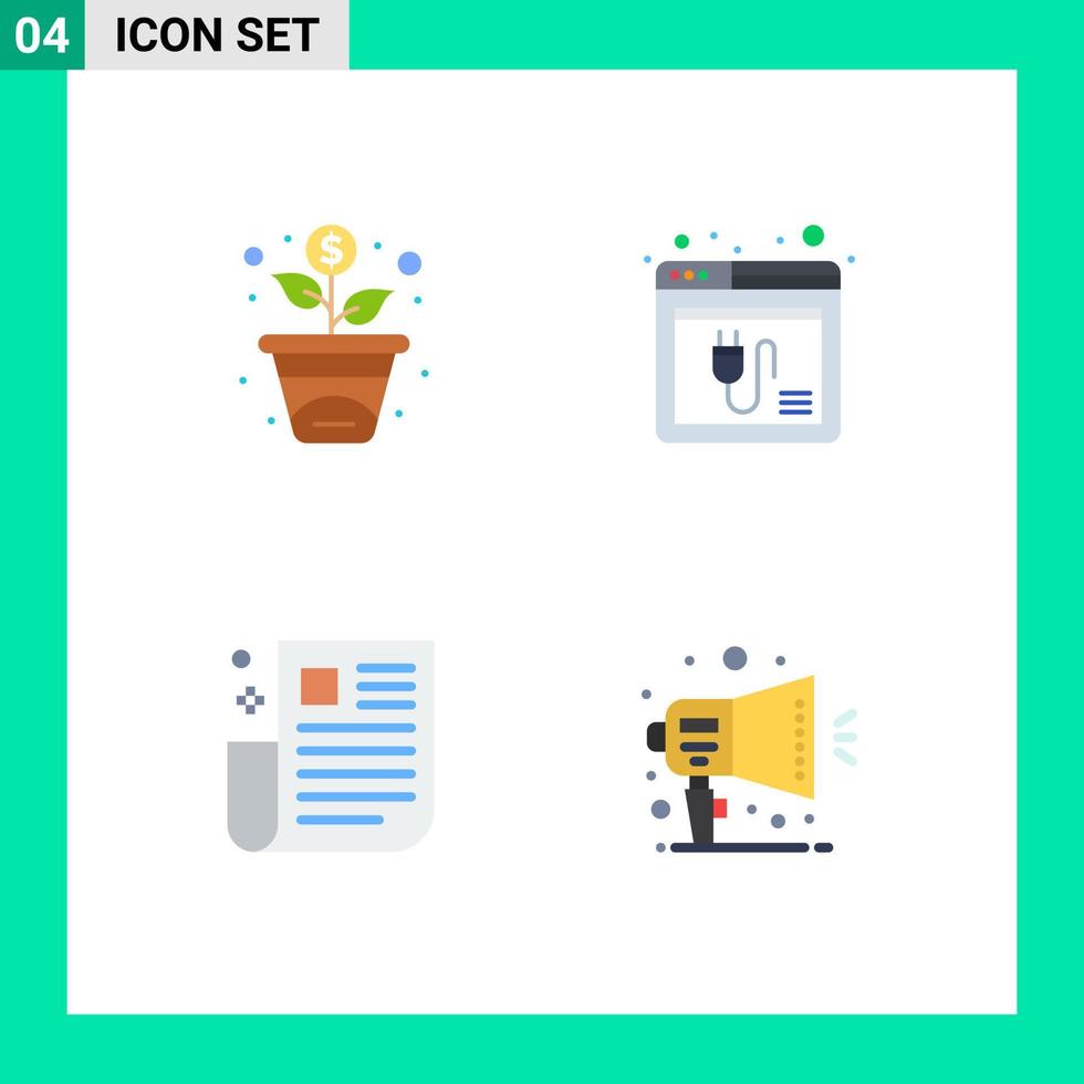 4 Creative Icons Modern Signs and Symbols of financing news browser web page Editable Vector Design Elements