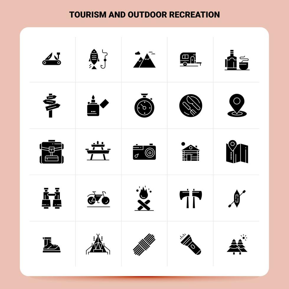 Solid 25 Tourism And Outdoor Recreation Icon set Vector Glyph Style Design Black Icons Set Web and Mobile Business ideas design Vector Illustration