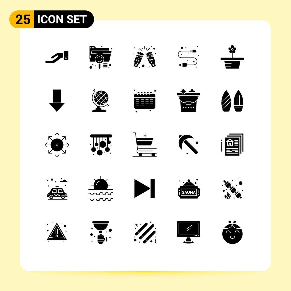 Stock Vector Icon Pack of 25 Line Signs and Symbols for flower usb celebrate electronic wine Editable Vector Design Elements