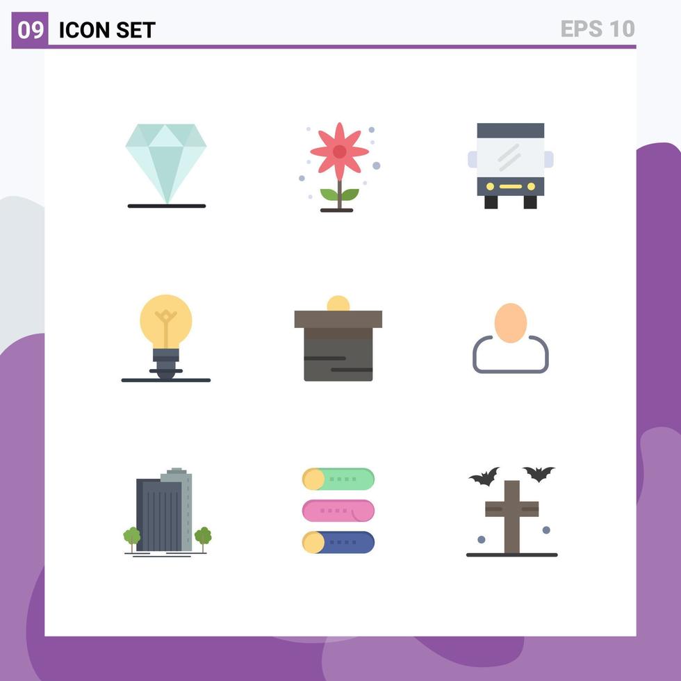 9 Flat Color concept for Websites Mobile and Apps finance deposit bus light bulb Editable Vector Design Elements