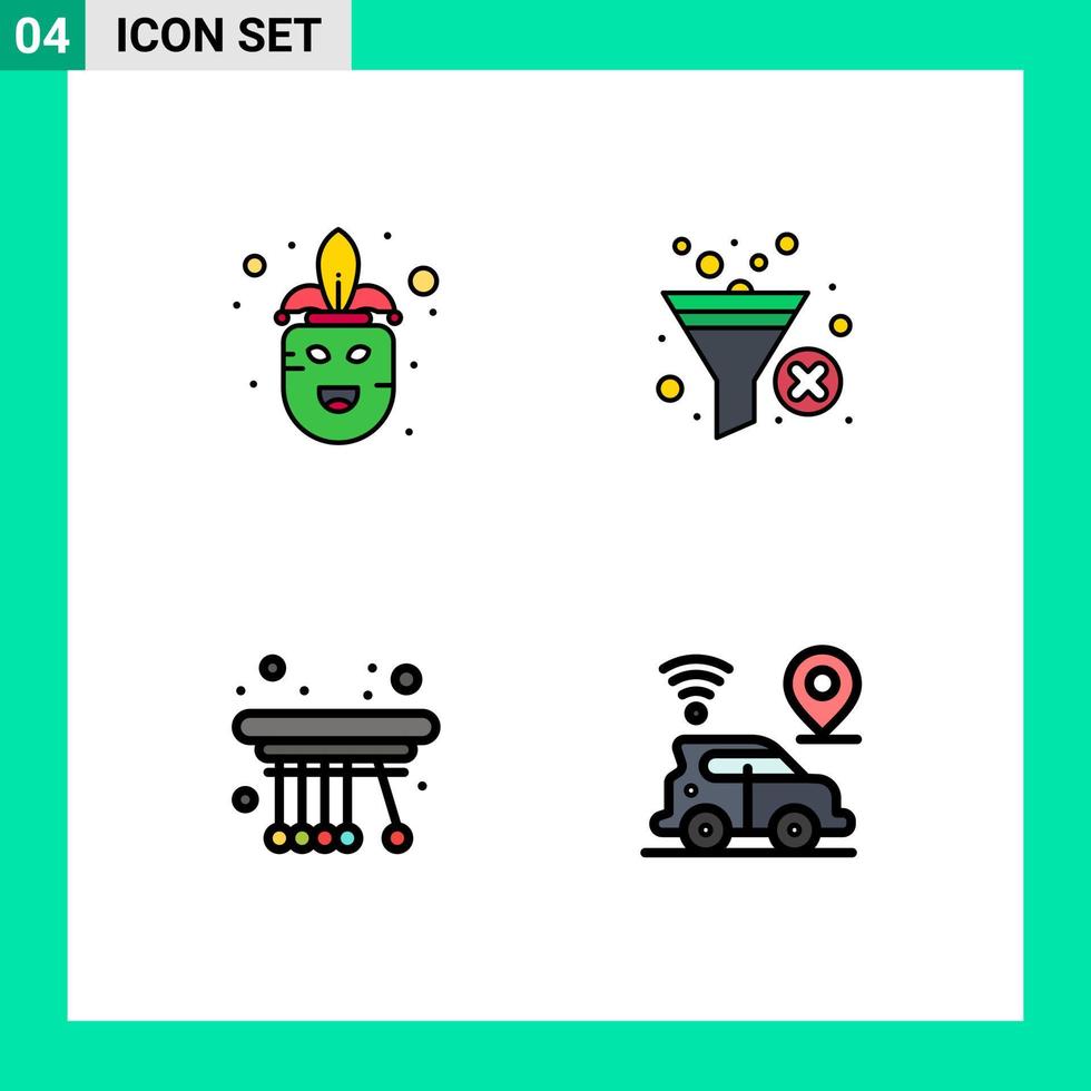Paquete de color plano de línea de relleno de interfaz de usuario de 4 signos y símbolos modernos de elementos de diseño de vector editables de escuela de máscara de péndulo de carnaval