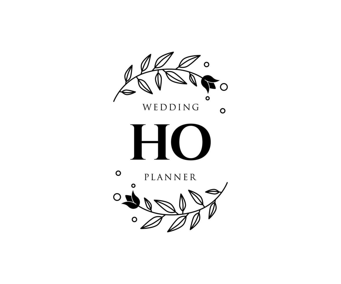 HO Initials letter Wedding monogram logos collection, hand drawn modern minimalistic and floral templates for Invitation cards, Save the Date, elegant identity for restaurant, boutique, cafe in vector