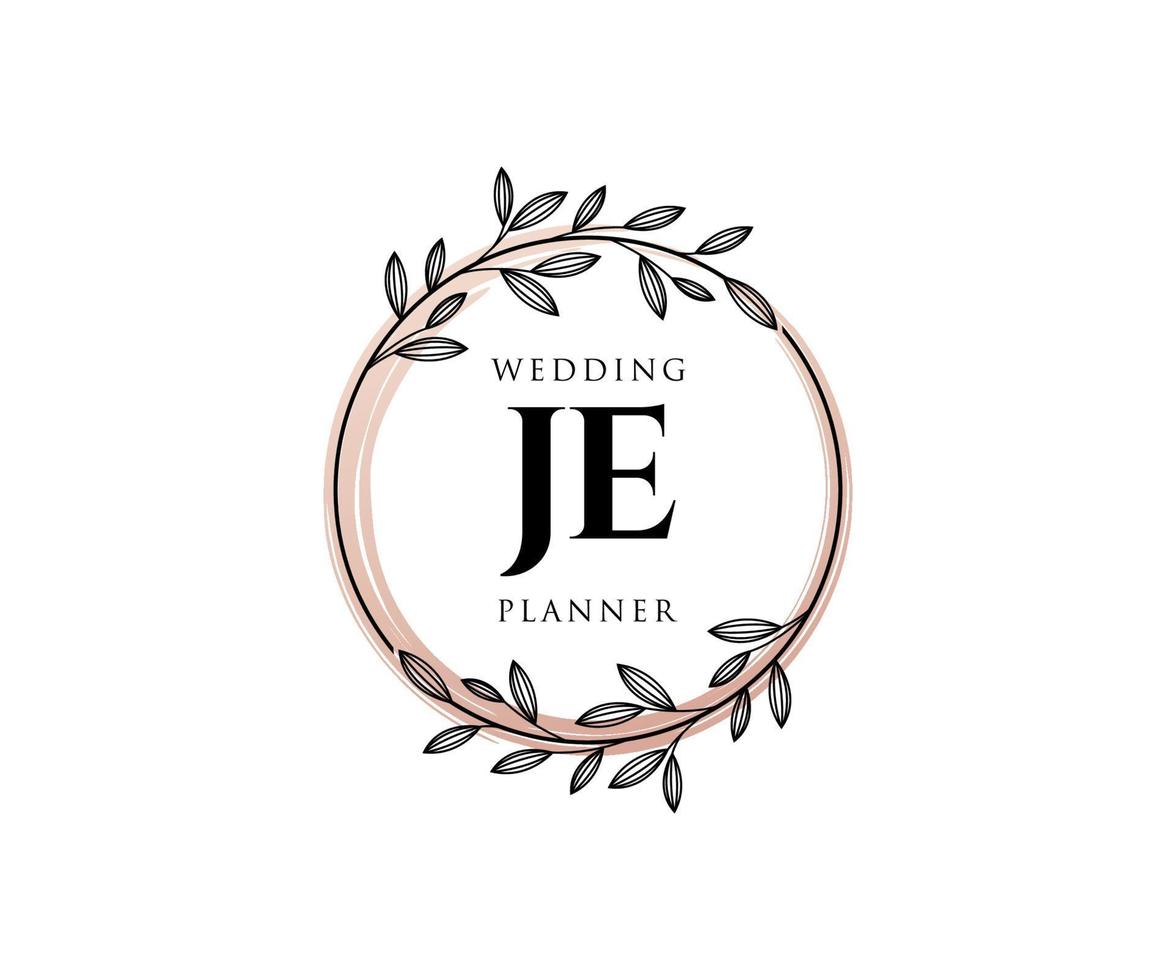 colección de logotipos de monograma de boda con letras iniciales de je, plantillas florales y minimalistas modernas dibujadas a mano para tarjetas de invitación, guardar la fecha, identidad elegante para restaurante, boutique, café en vector