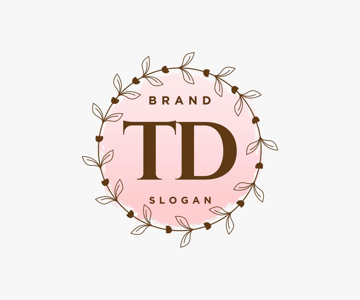 logotipo femenino inicial de td. utilizable para logotipos de naturaleza, salón, spa, cosmética y belleza. elemento de plantilla de diseño de logotipo de vector plano.