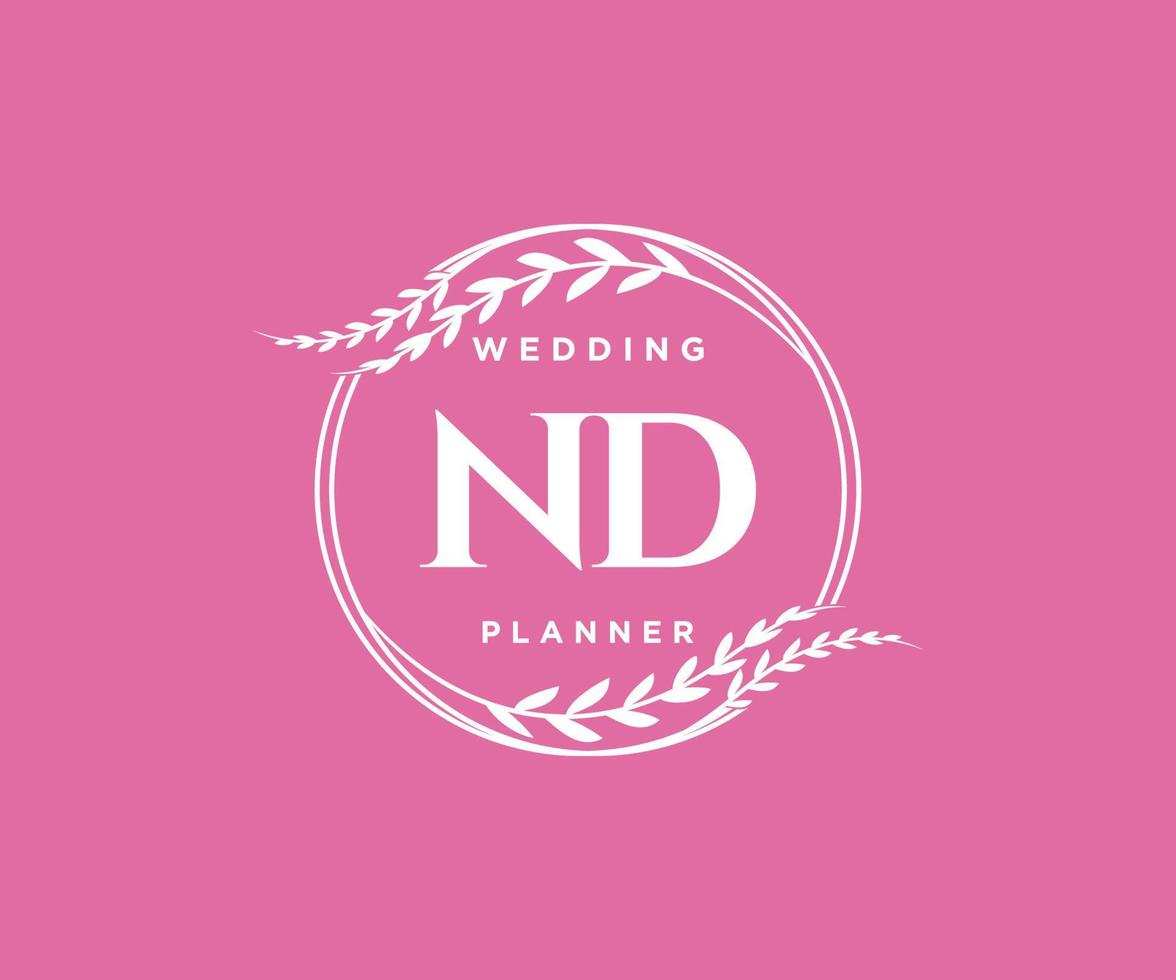 ND Initials letter Wedding monogram logos collection, hand drawn modern minimalistic and floral templates for Invitation cards, Save the Date, elegant identity for restaurant, boutique, cafe in vector