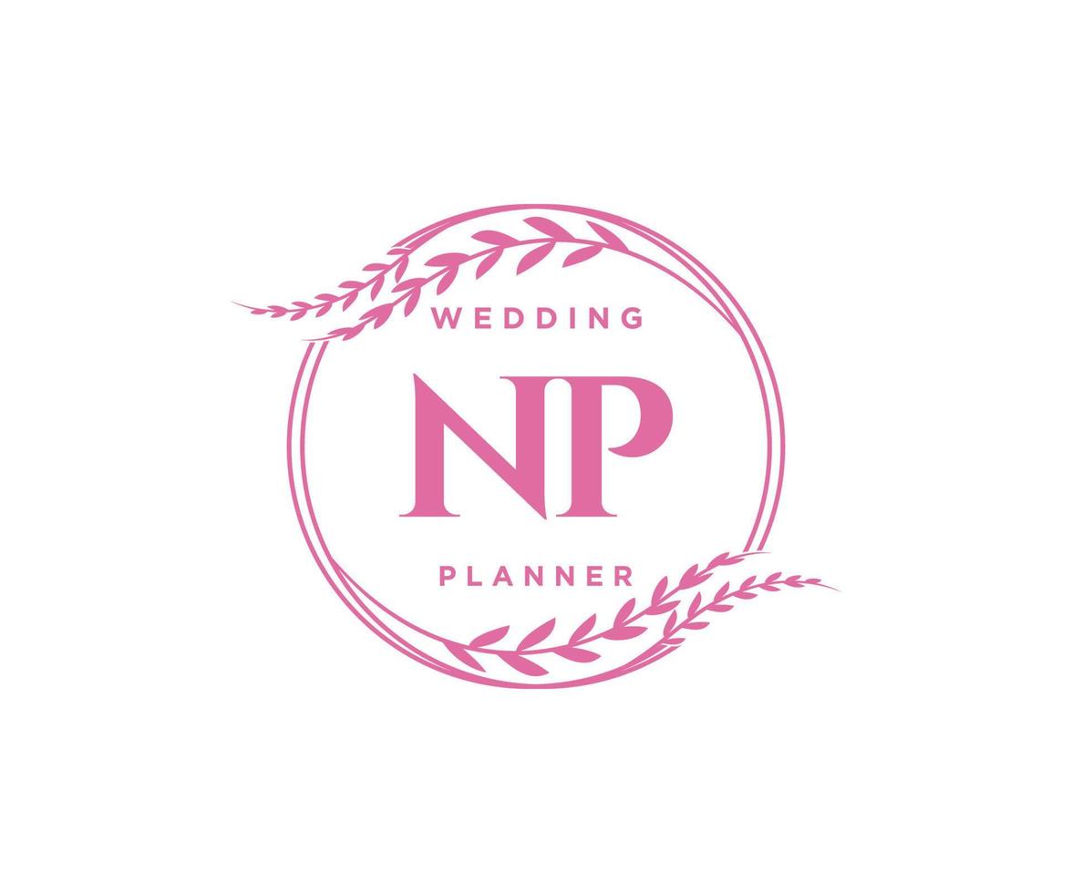 NP Initials letter Wedding monogram logos collection, hand drawn modern minimalistic and floral templates for Invitation cards, Save the Date, elegant identity for restaurant, boutique, cafe in vector