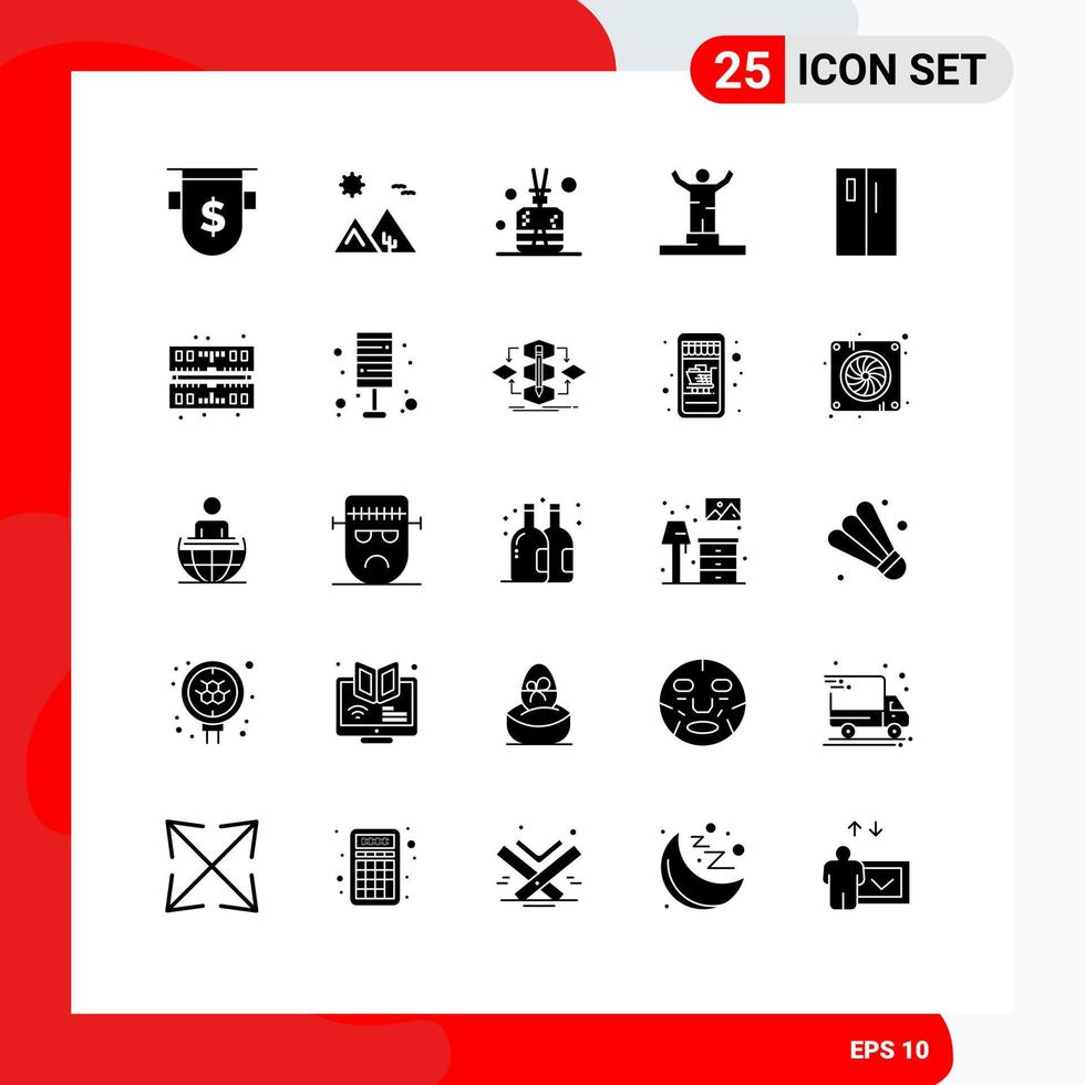 Solid Glyph Pack of 25 Universal Symbols of person competition egypt achievement green Editable Vector Design Elements