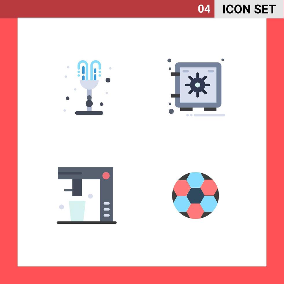 Universal Icon Symbols Group of 4 Modern Flat Icons of fountain drink valentines day security food Editable Vector Design Elements