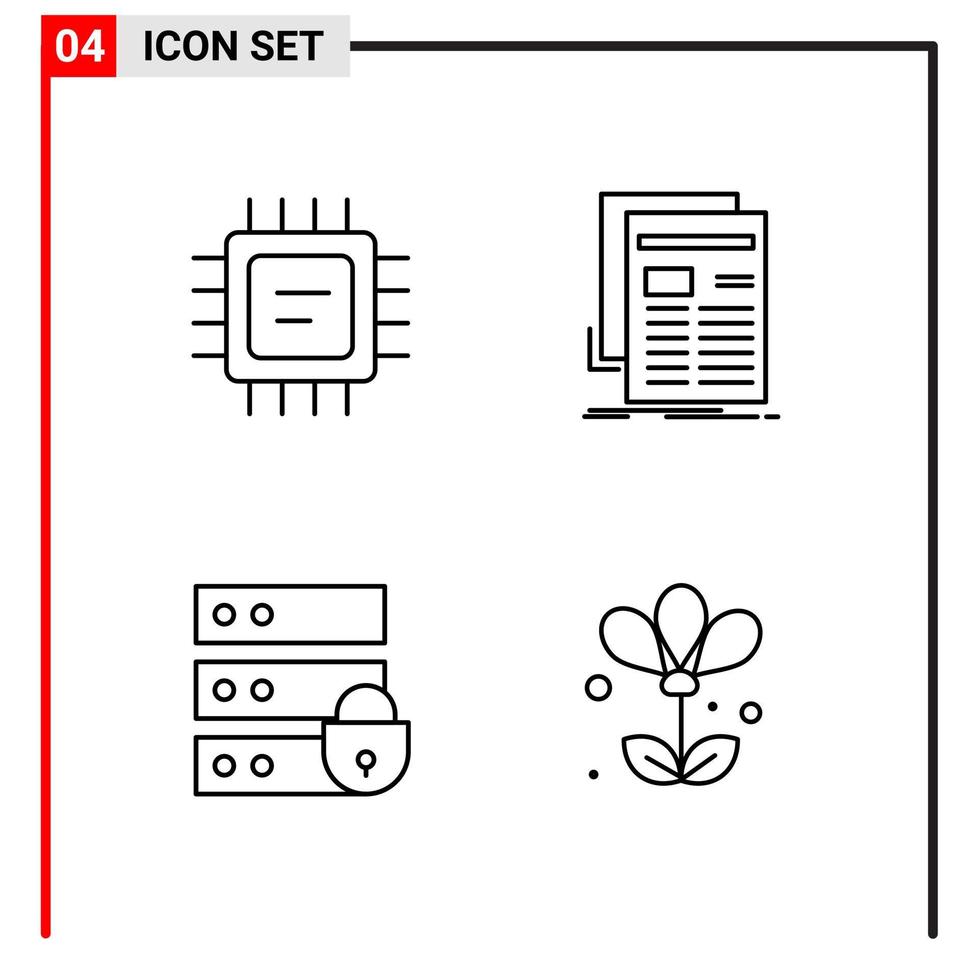 4 iconos generales para el diseño de sitios web impresos y aplicaciones móviles. 4 símbolos de contorno signos aislados sobre fondo blanco. Paquete de 4 iconos. vector