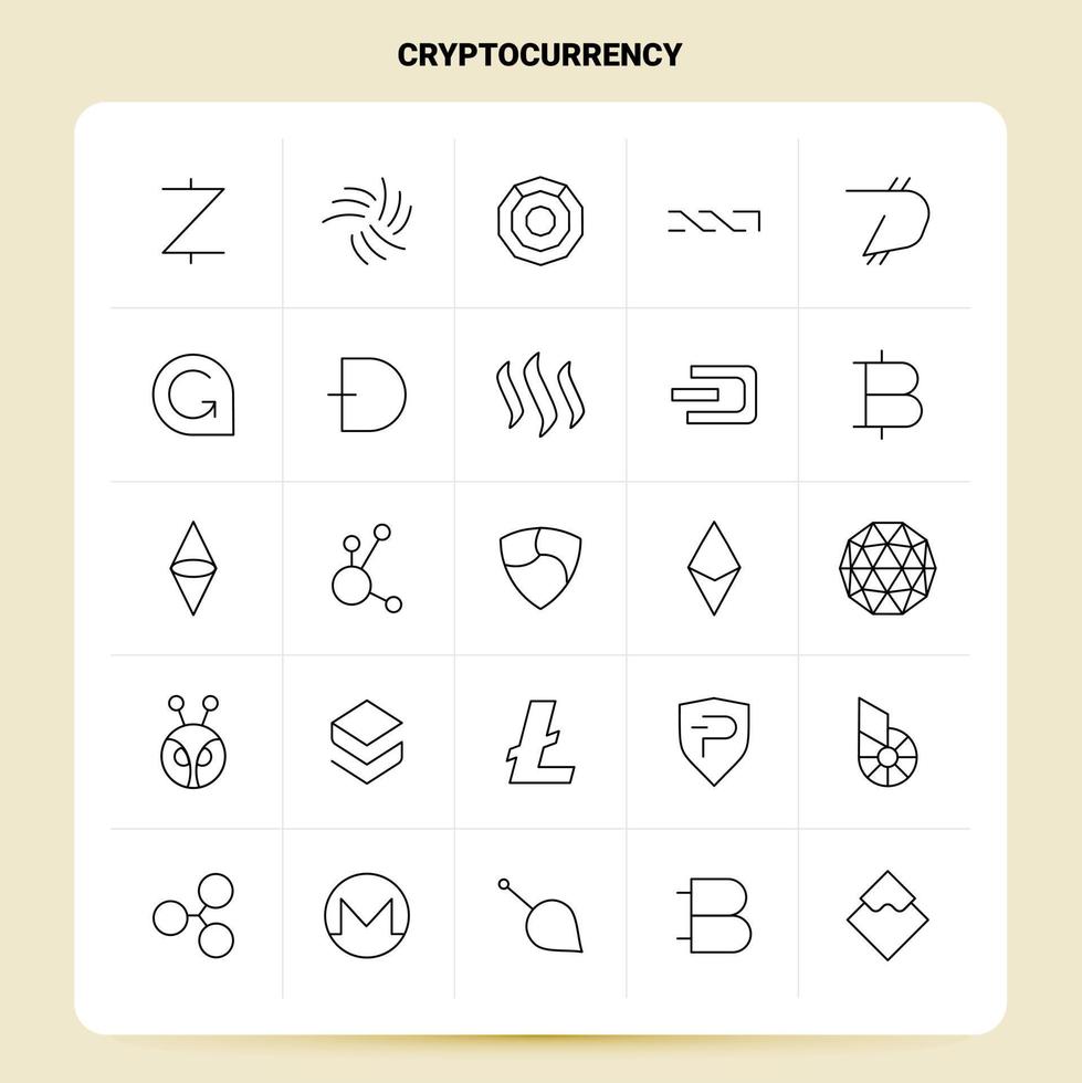 OutLine 25 Cryptocurrency Icon set Vector Line Style Design Black Icons Set Linear pictogram pack Web and Mobile Business ideas design Vector Illustration