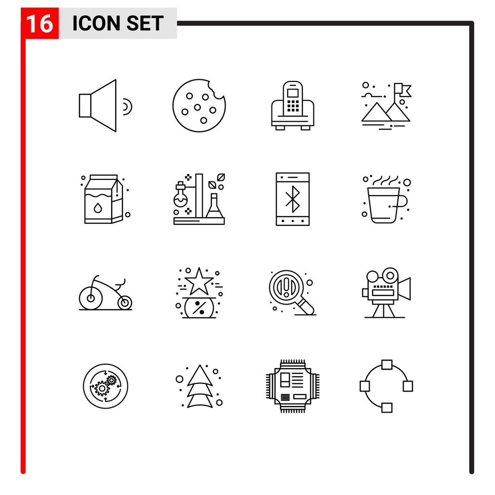 Editable Vector Line Pack of 16 Simple Outlines of science chemistry hardware pak milk Editable Vector Design Elements