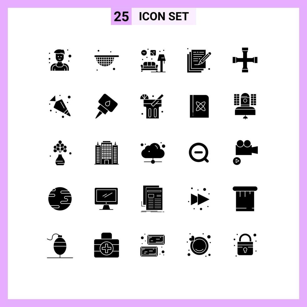 25 Universal Solid Glyphs Set for Web and Mobile Applications transportation cross wrench couch construction and tools arts Editable Vector Design Elements