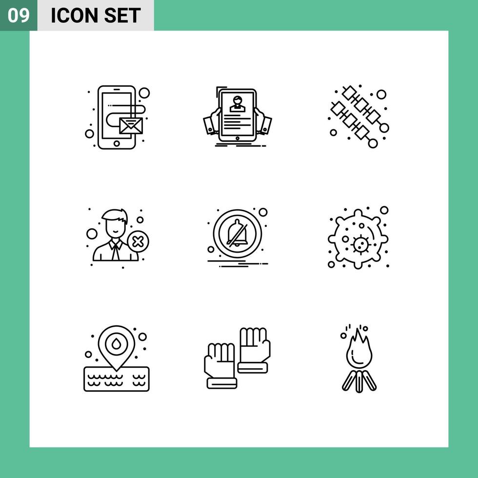 Set of 9 Commercial Outlines pack for notification reject bbq recruitment employee Editable Vector Design Elements