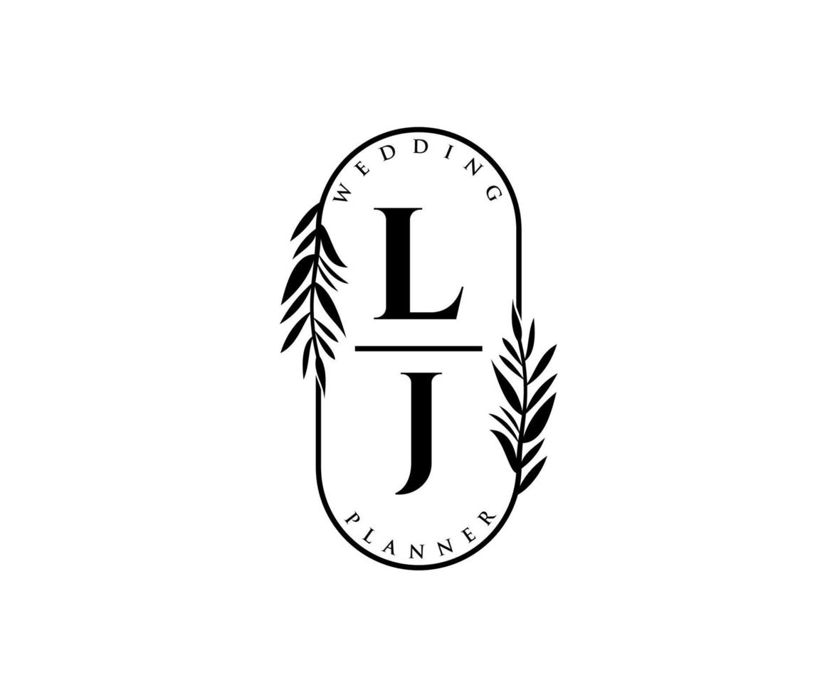 colección de logotipos de monograma de boda con letras iniciales de lj, plantillas florales y minimalistas modernas dibujadas a mano para tarjetas de invitación, guardar la fecha, identidad elegante para restaurante, boutique, café en vector