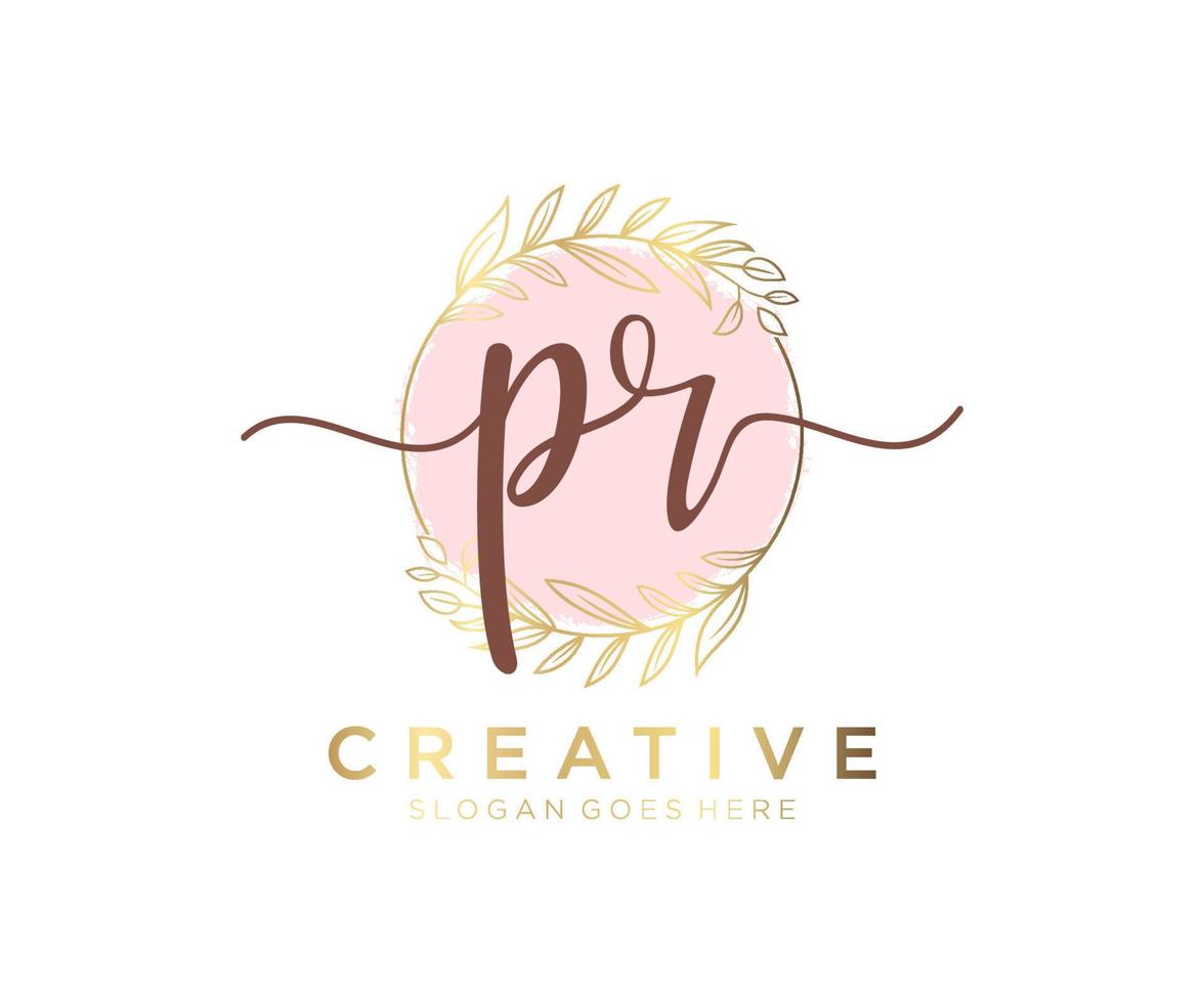 Initial PR feminine logo. Usable for Nature, Salon, Spa, Cosmetic and Beauty Logos. Flat Vector Logo Design Template Element.