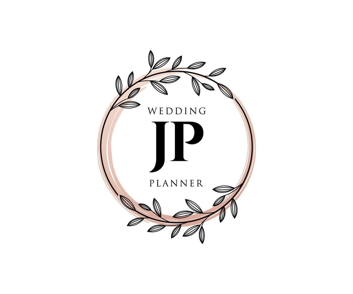 JP Initials letter Wedding monogram logos collection, hand drawn modern minimalistic and floral templates for Invitation cards, Save the Date, elegant identity for restaurant, boutique, cafe in vector