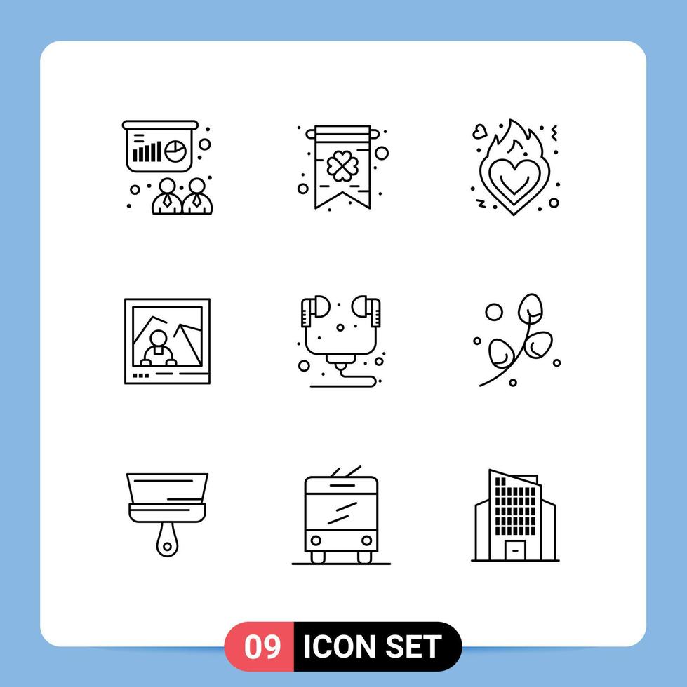 User Interface Pack of 9 Basic Outlines of headphone computer love photo image Editable Vector Design Elements