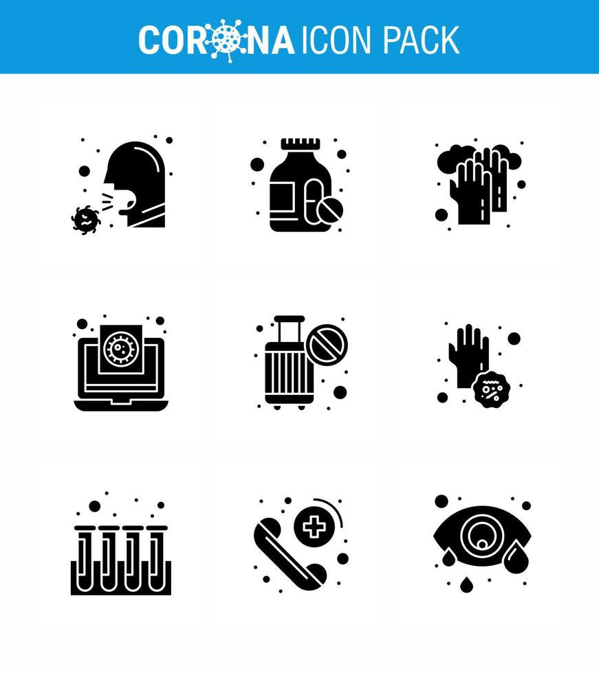 Coronavirus awareness icons 9 Solid Glyph Black icon Corona Virus Flu Related such as virus medical pills file washing viral coronavirus 2019nov disease Vector Design Elements