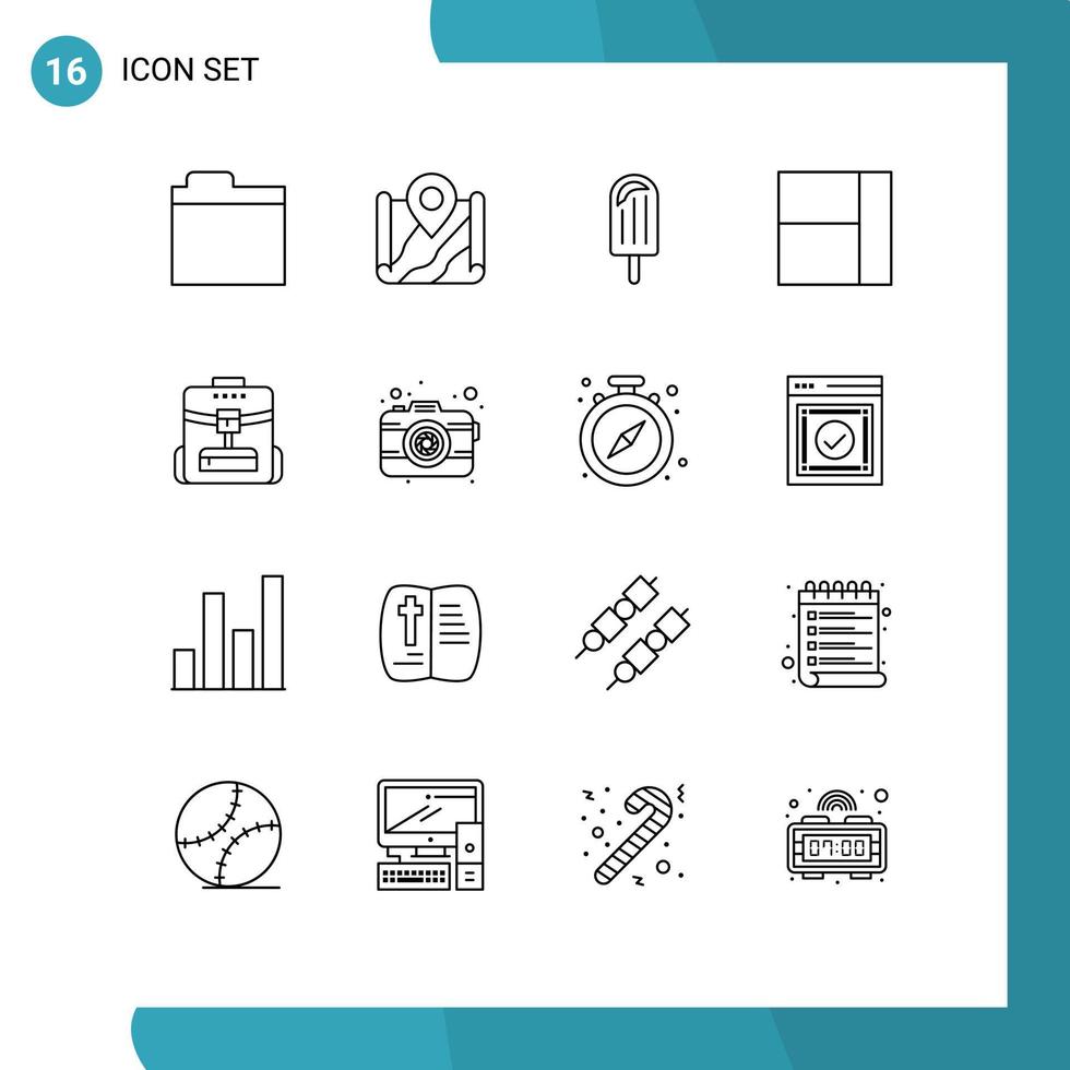 Universal Icon Symbols Group of 16 Modern Outlines of service backbag beach bag grid Editable Vector Design Elements