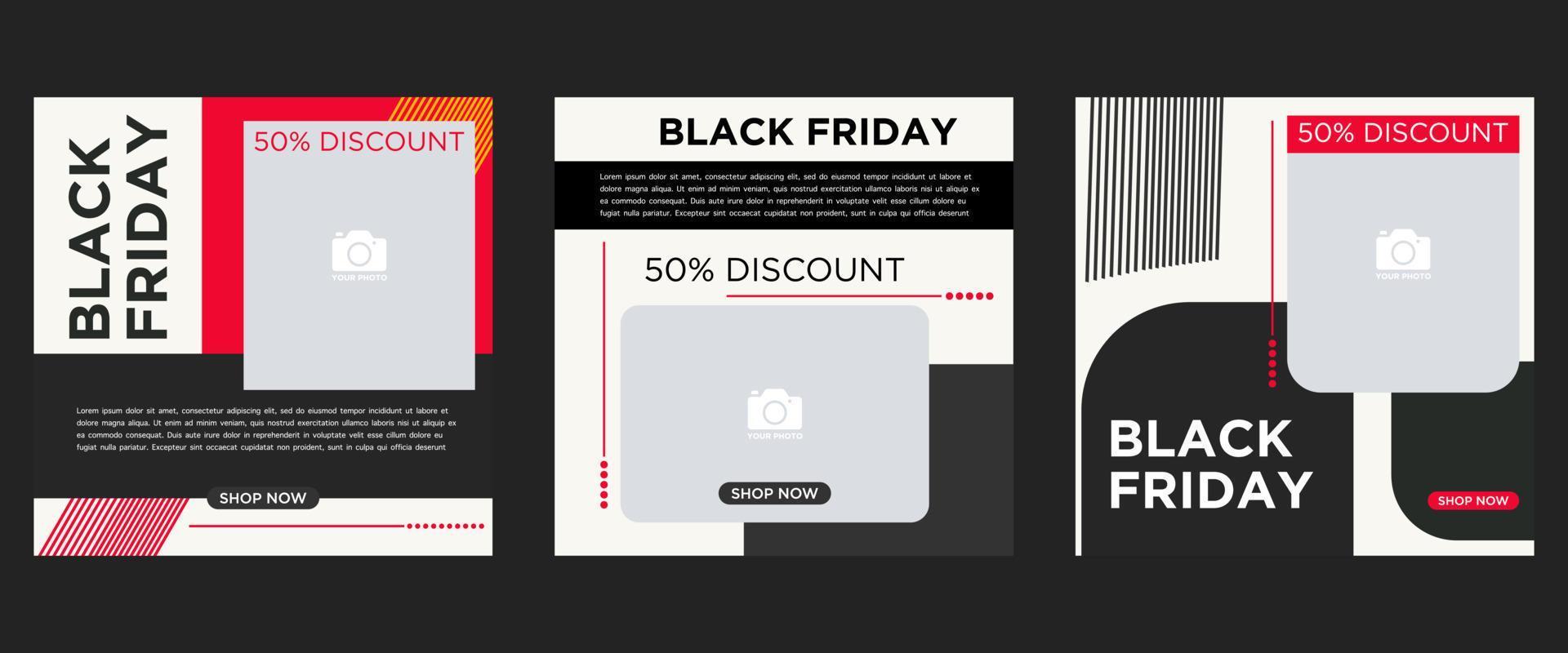 Creative modern black friday sale social media post banner template collection vector