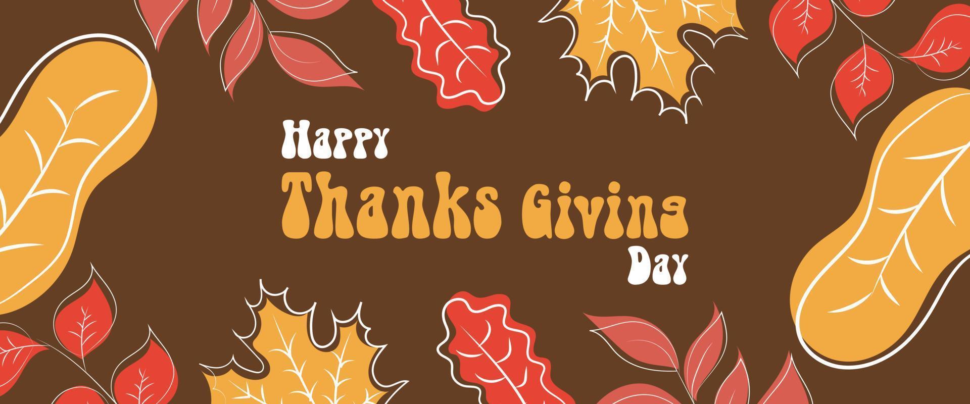 Happy Thanksgiving with autumn leaves. Hand drawn lettering text for Thanksgiving Day. Vector illustration. Manuscript. Calligraphic design for print greeting cards, shirts, banners, posters. Colorful