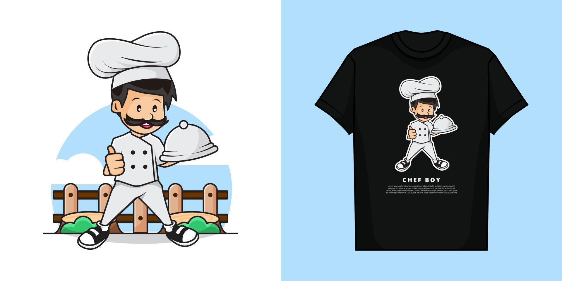 Illustration Vector Graphic of Chef Boy Character with T-Shirt Design