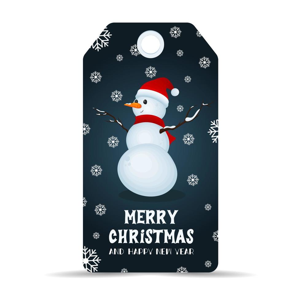 Christmas tag with a snowman pattern. Promotions and gift cards vectors