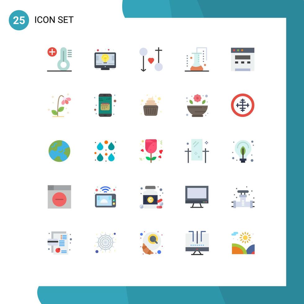 Pictogram Set of 25 Simple Flat Colors of browser science of matter love science lab chemical science Editable Vector Design Elements
