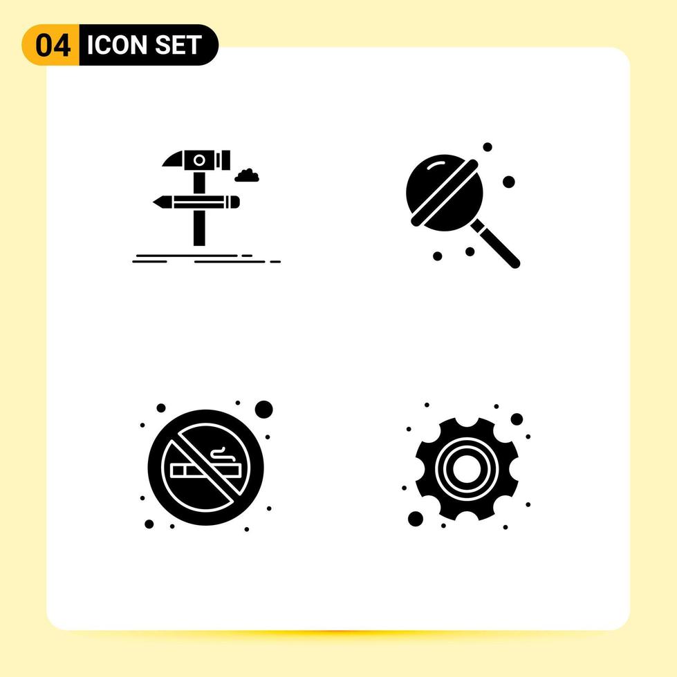 Modern Set of 4 Solid Glyphs and symbols such as build cigarette tool lollipop sign Editable Vector Design Elements