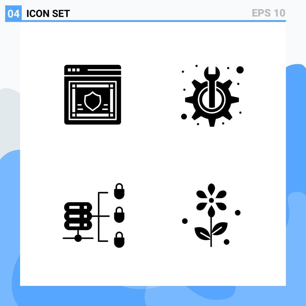 Modern 4 solid style icons. Glyph Symbols for general use. Creative Solid Icon Sign Isolated on White Background. 4 Icons Pack. vector
