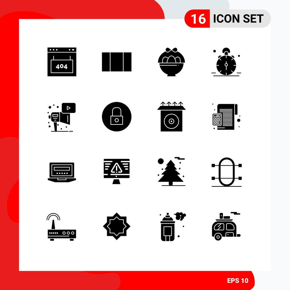 Universal Icon Symbols Group of 16 Modern Solid Glyphs of megaphone advertising egg alert time Editable Vector Design Elements