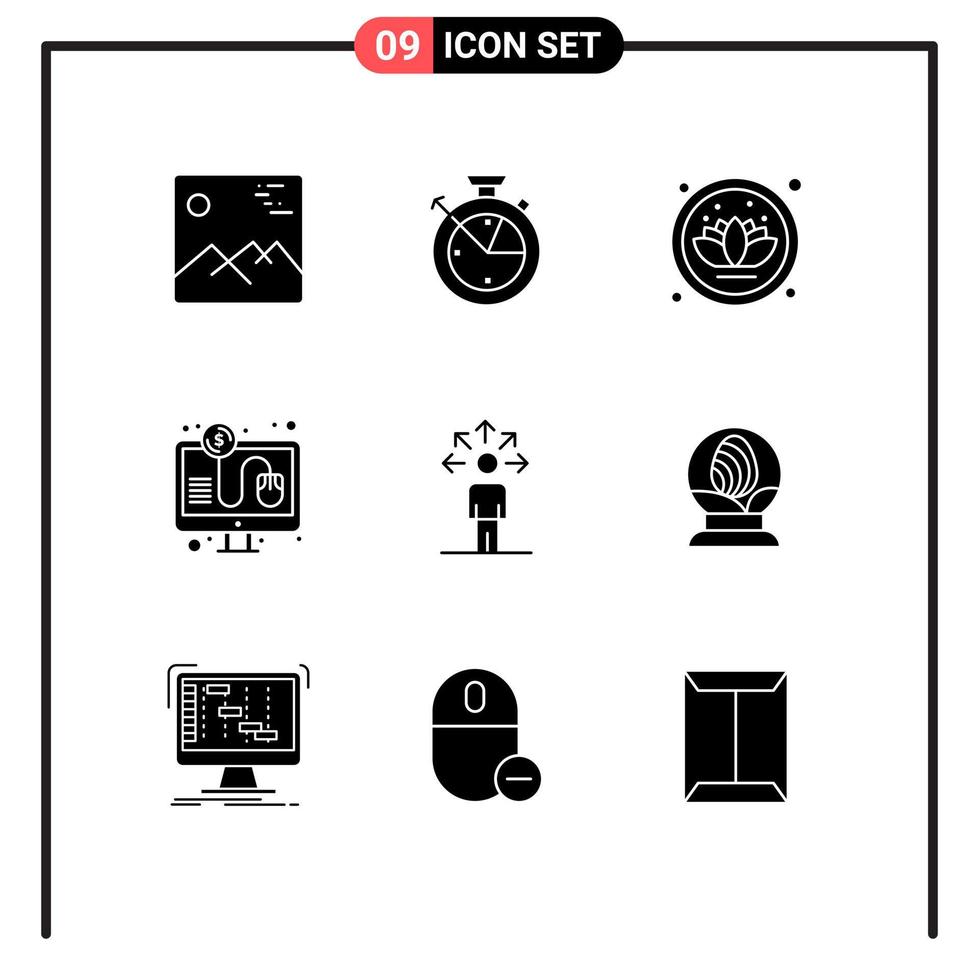 9 Universal Solid Glyph Signs Symbols of connection communication lotus online payment pay Editable Vector Design Elements